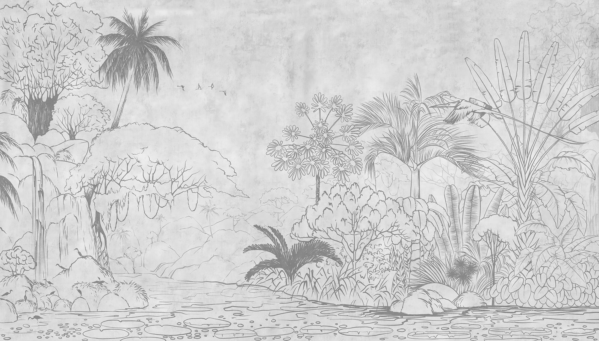 Exotic Tropical Sketch Reflection Wall Murals