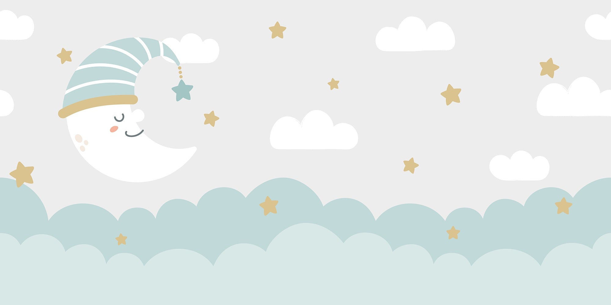 Cresent Moon and Clouds Wall Murals