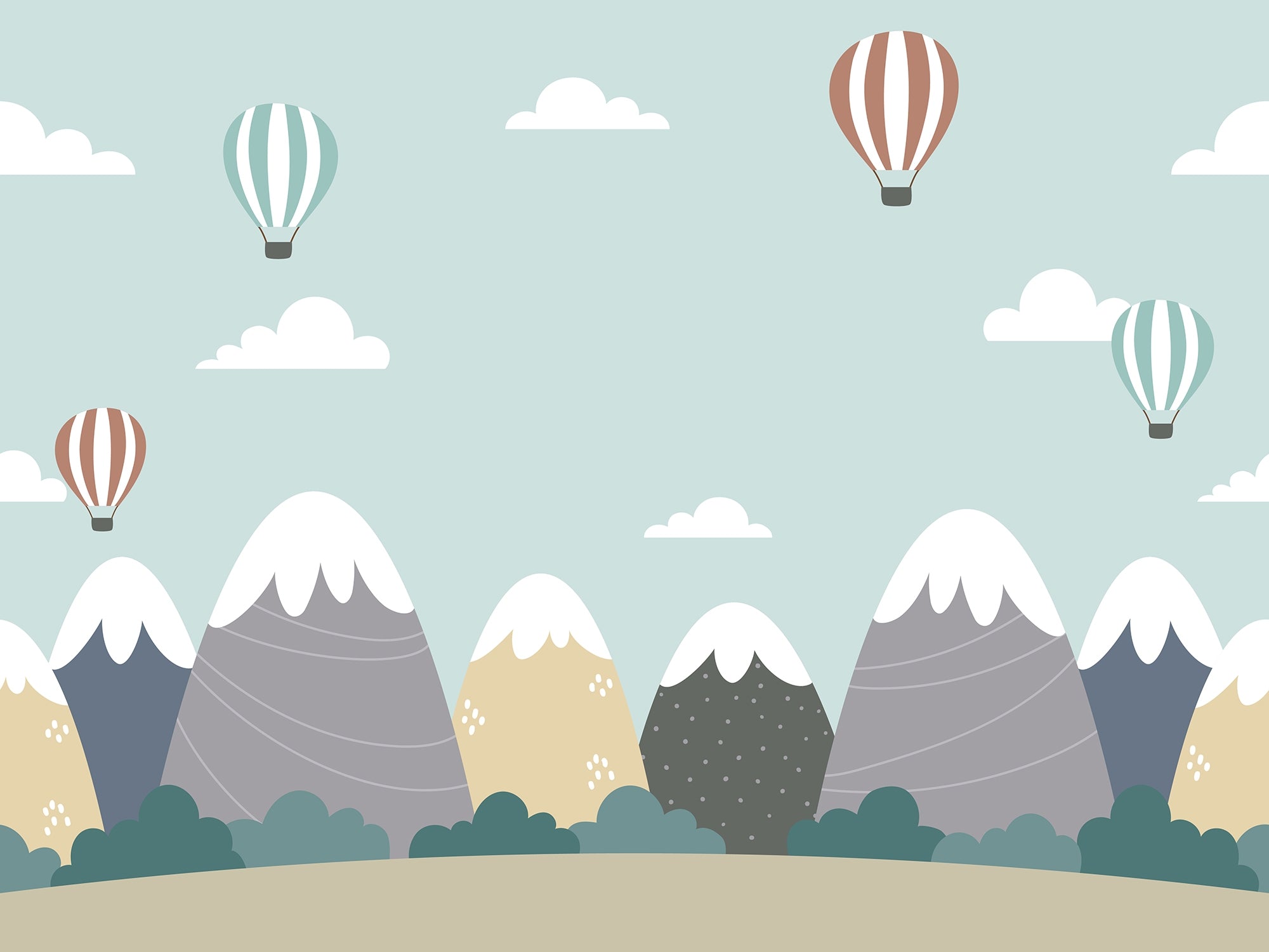 Mountain and Hot Air Ballons Wall Murals