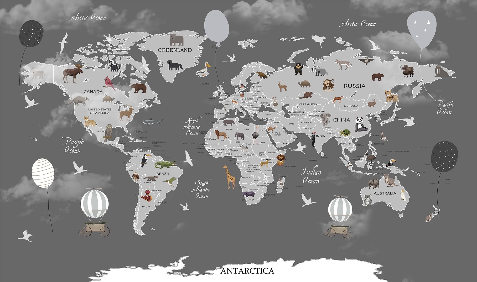 Animals World Maps Wallpaper Murals