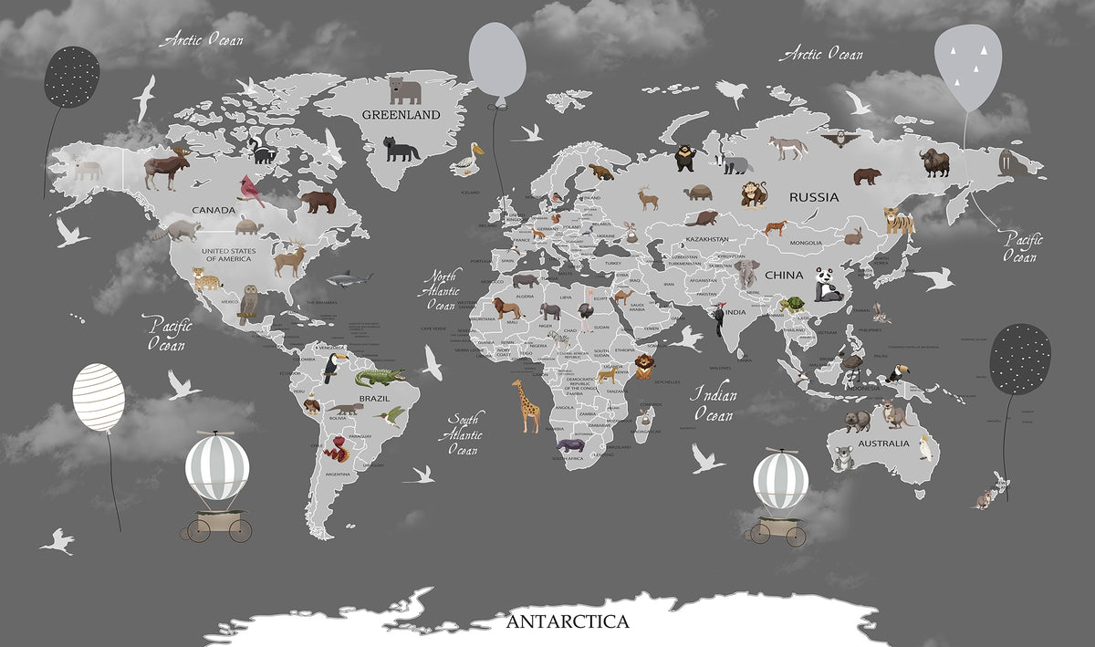 Animals World Maps Wallpaper Murals in your room — zoomed