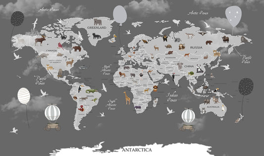 Animals World Maps Wallpaper Murals