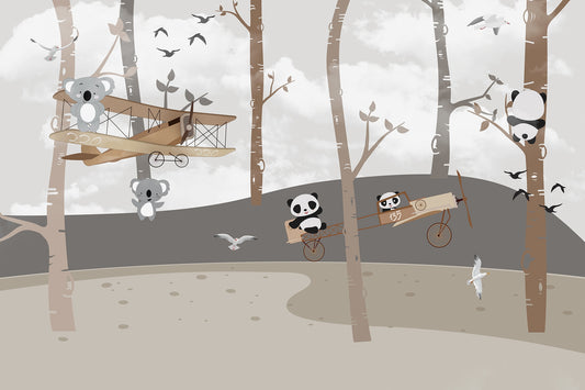 Panda Koala Aviator Explorers Wall Murals