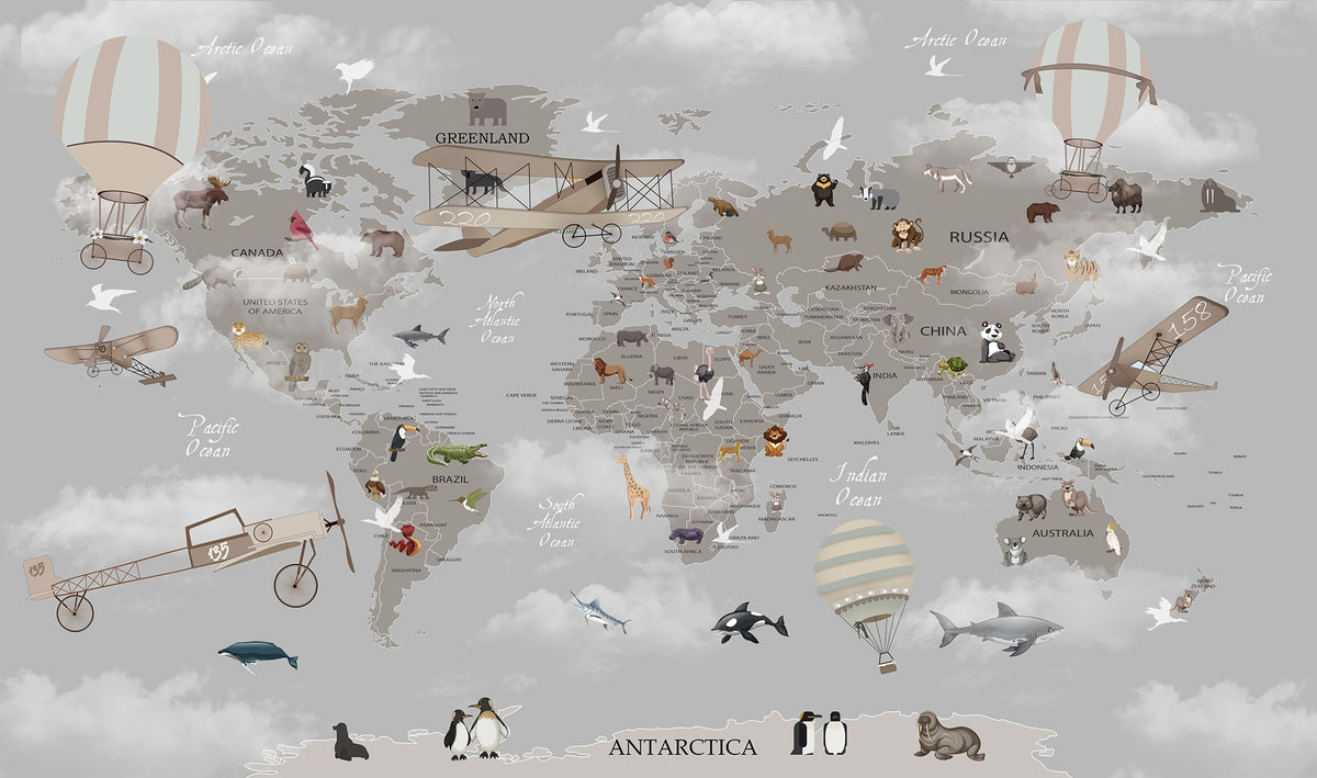 Animals Aloft Map Wallpaper Murals in your room