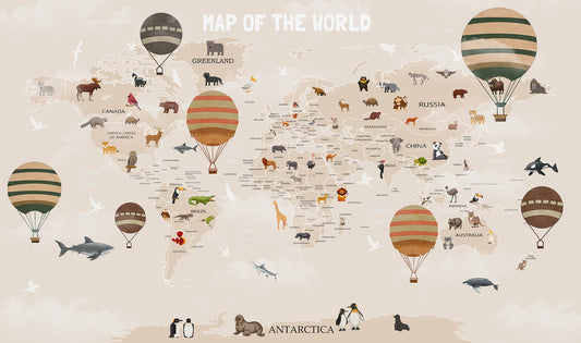 Adventurous Animals Map Wall Murals