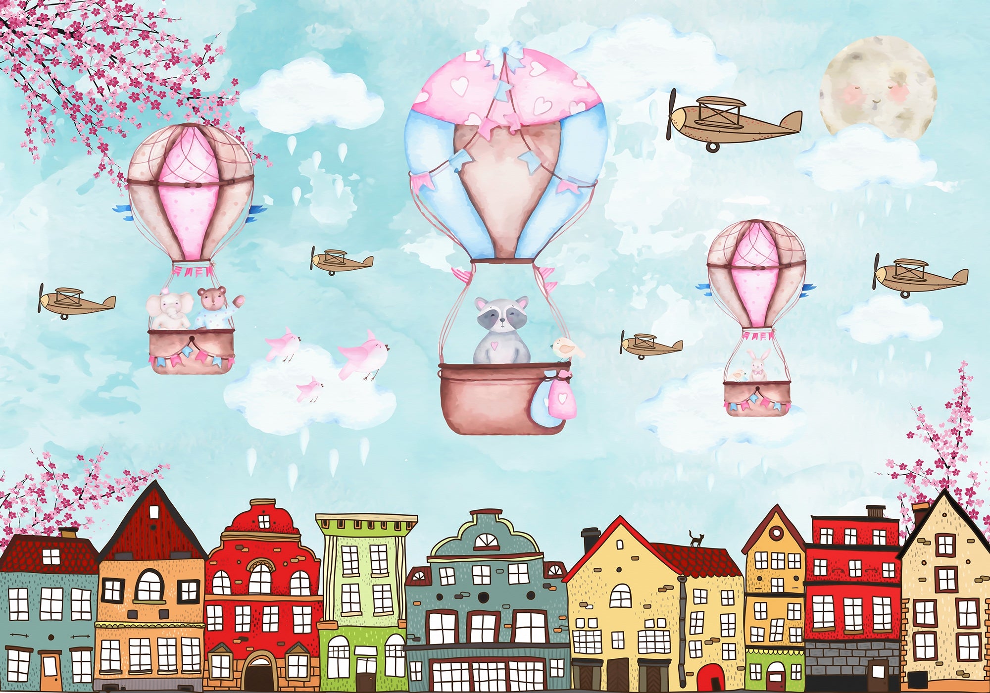 Cartoon City Aerial Escapade Wallpaper Murals