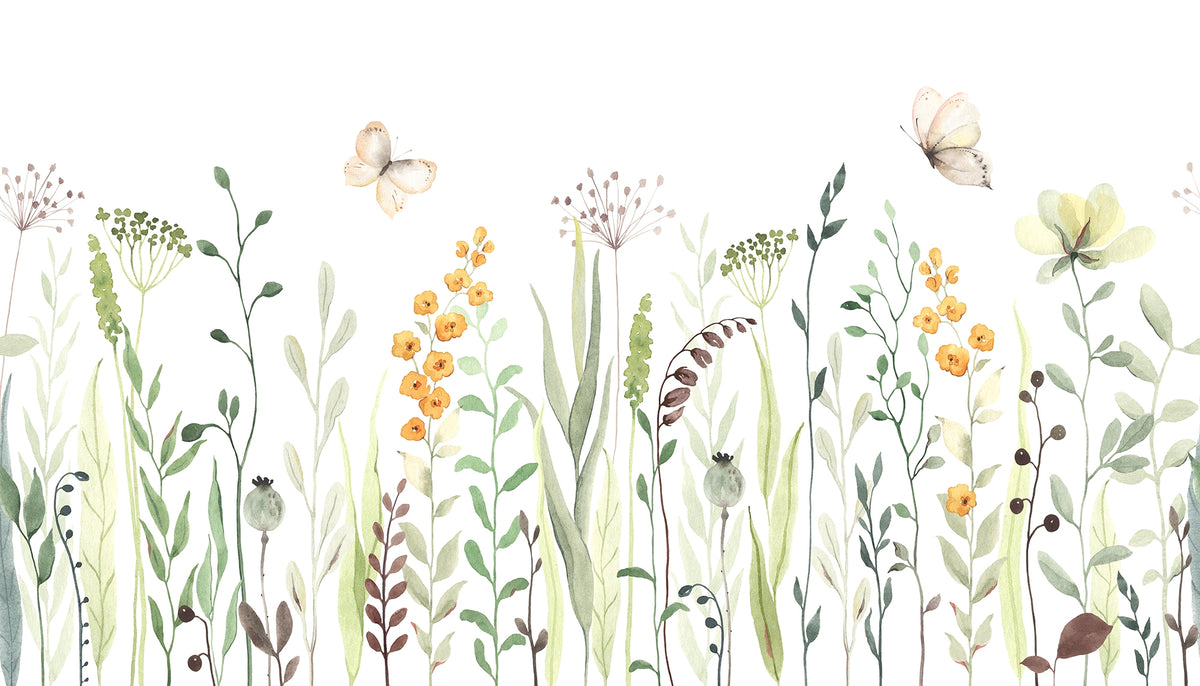 Butterfly Oasis Watercolor Meadow Floral Art Murals in your room