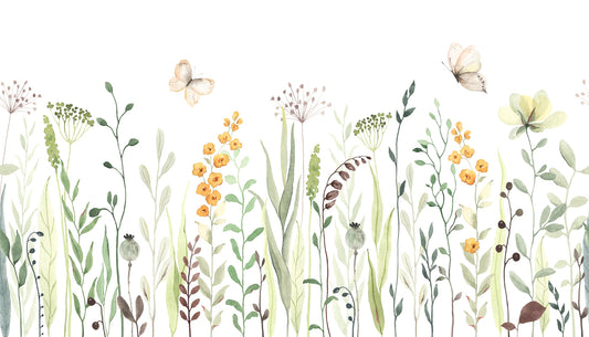 Butterfly Oasis Watercolor Meadow Floral Art Murals