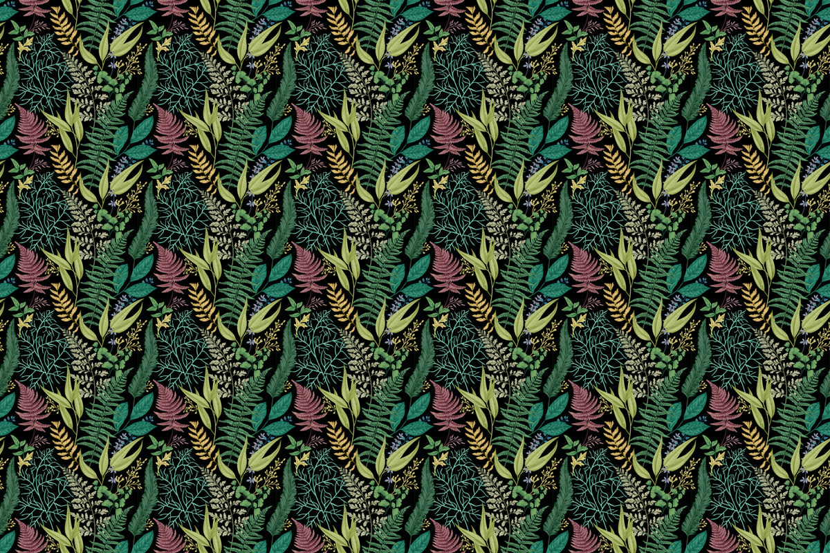 Tropical Botanical Pattern Wall Wallpaper in your room — zoomed