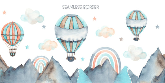 Watercolor Nature view with Balloons Murals