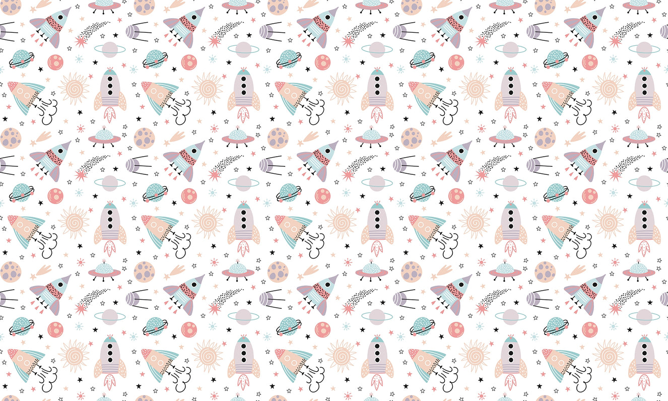 Kids Room Abstract Rockets and Planets Wallpaper