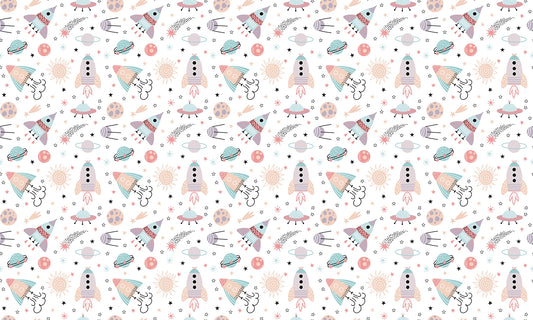 Kids Room Abstract Rockets and Planets Wallpaper