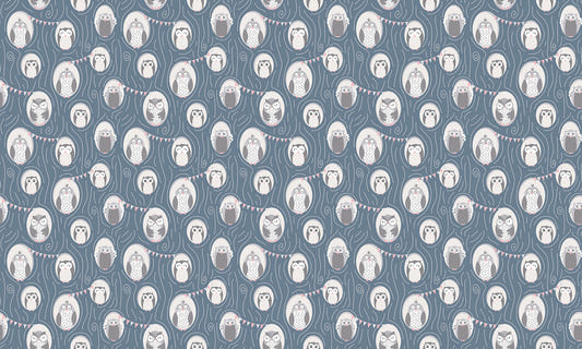 Whimsical Owls in Tree Repeat Pattern Wallpaper