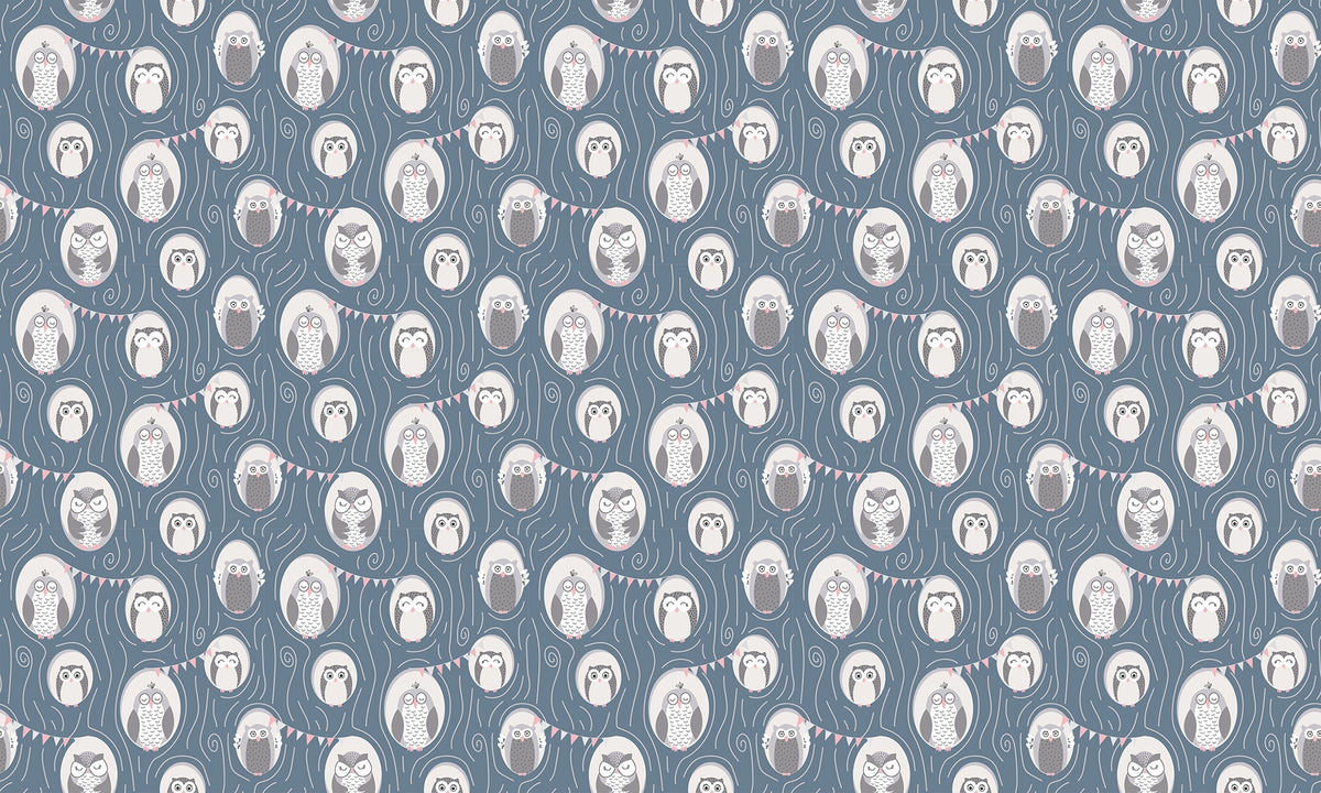 Whimsical Owls in Tree Repeat Pattern Wallpaper in your room