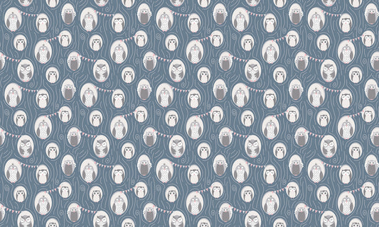Whimsical Owls in Tree Repeat Pattern Wallpaper