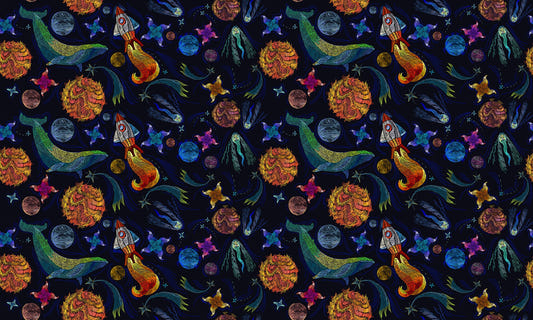 Embroidery Inspired Space Adventure Wallpaper