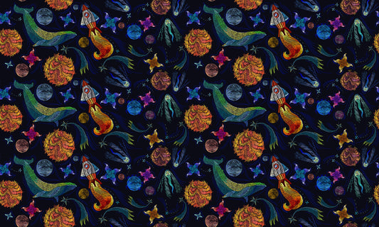 Embroidery Inspired Space Adventure Wallpaper