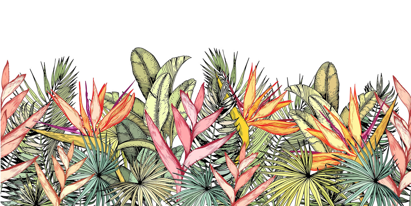 Vibrant Tropical Leaves and Flowers Murals