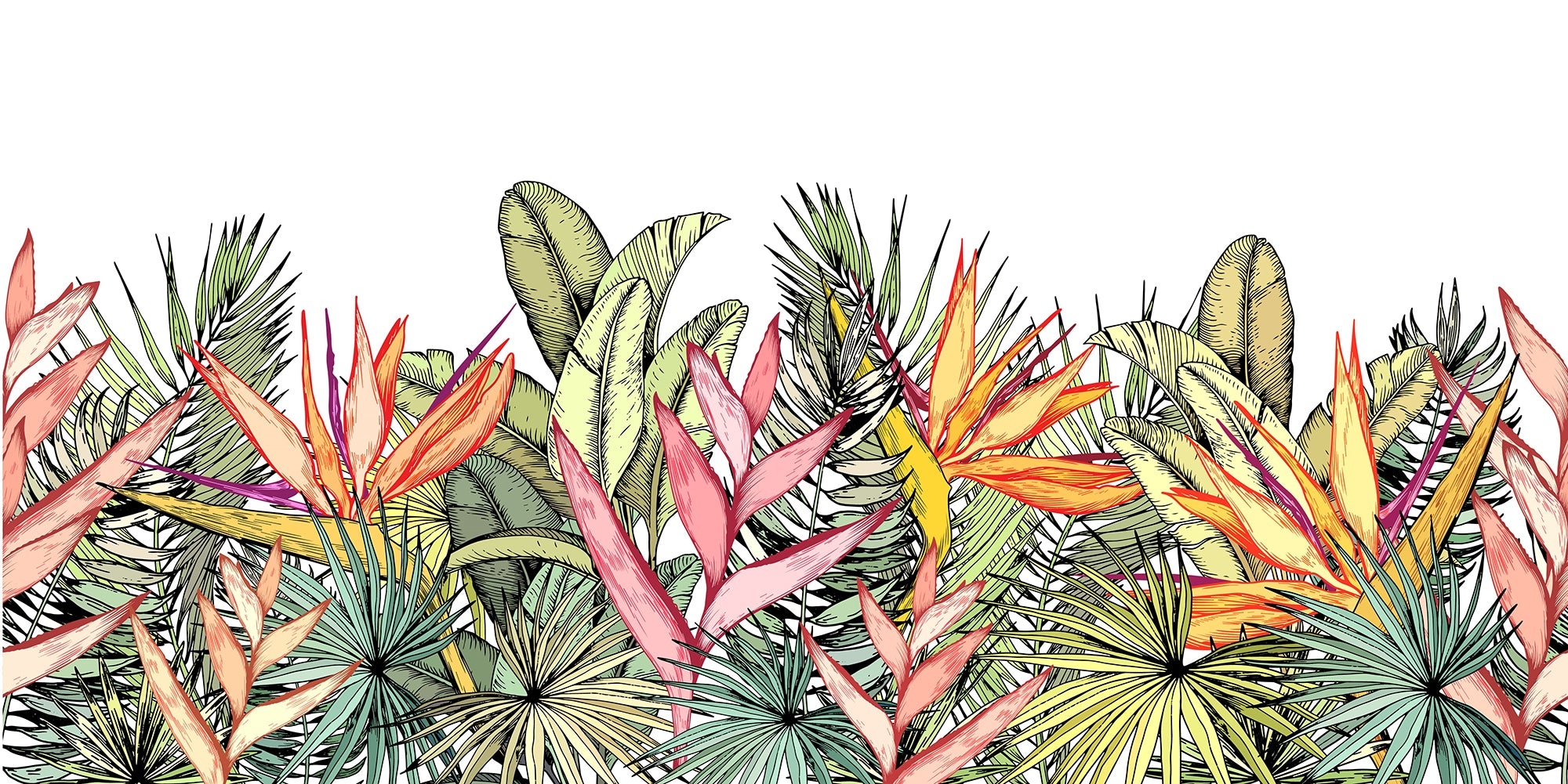 Vibrant Tropical Leaves and Flowers Murals