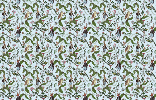 Green Leaves with Rabbit and Owl Wallpaper