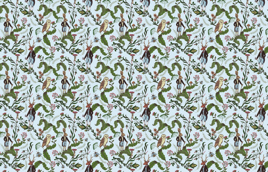 Green Leaves with Rabbit and Owl Wallpaper