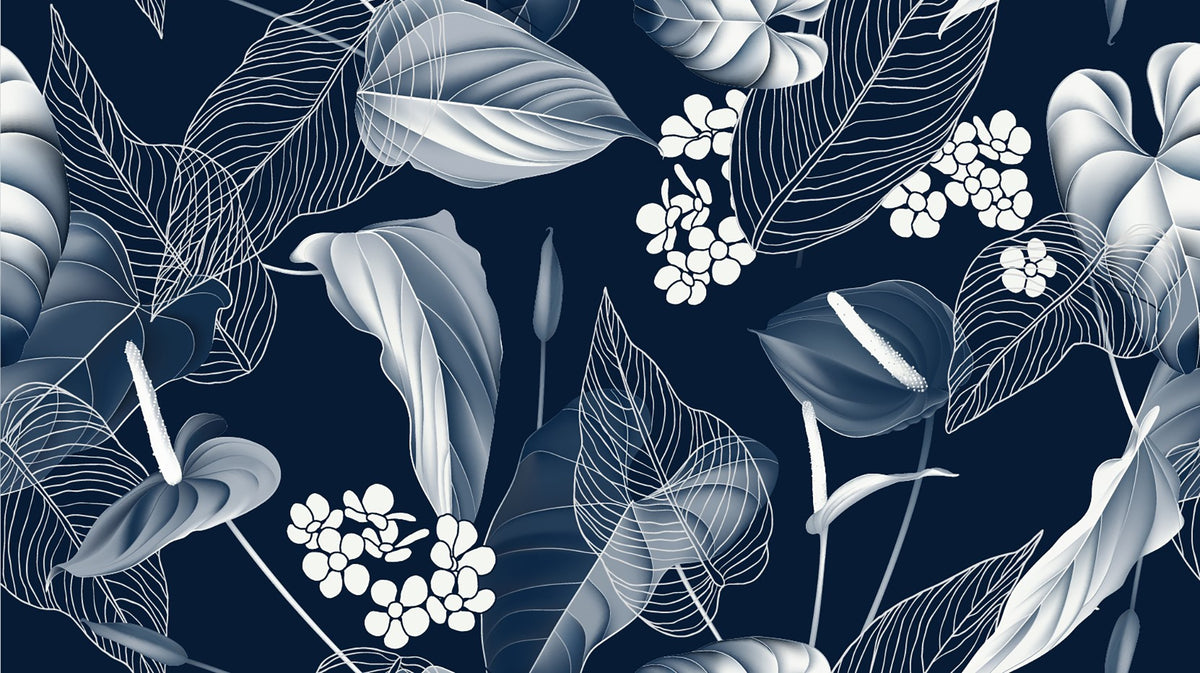 Peel & Stick Dark Blue Floral Delight Murals