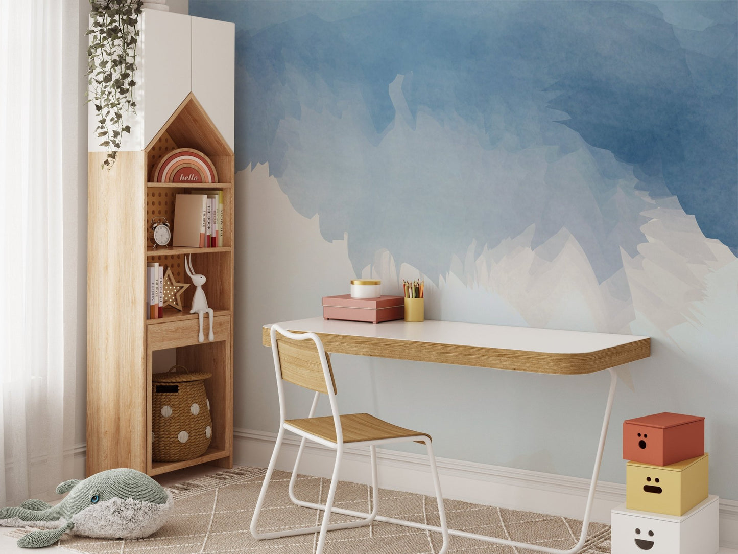 Calming abstract aqua palette mural for sophisticated interiors.



