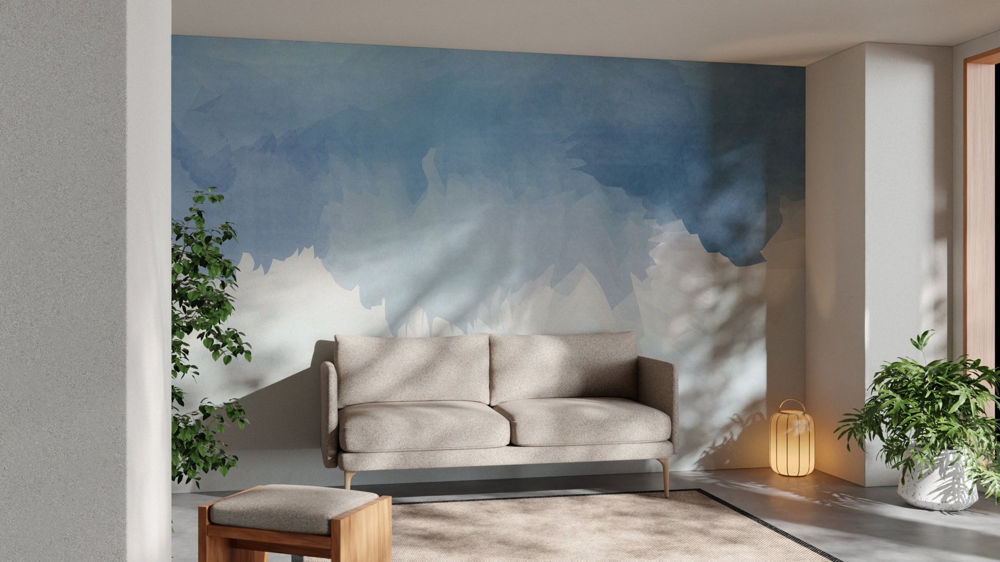 Artistic abstract mural with aqua palette for serene wall decor.
