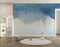 Abstract aqua palette mural with soothing tones for modern decor.
