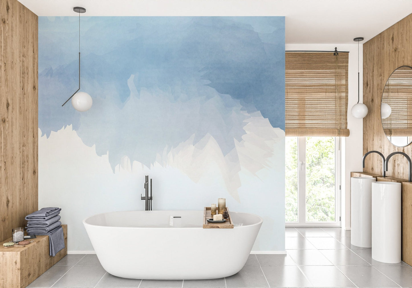 Abstract aqua-themed wallpaper mural for peaceful ambiance.
