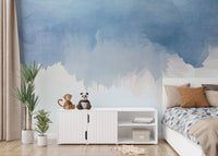 Aqua palette abstract mural adding elegance to modern walls.
