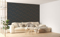 Abstract Art Deco Arches Orange Color Wallpaper in a neutral cream living room.