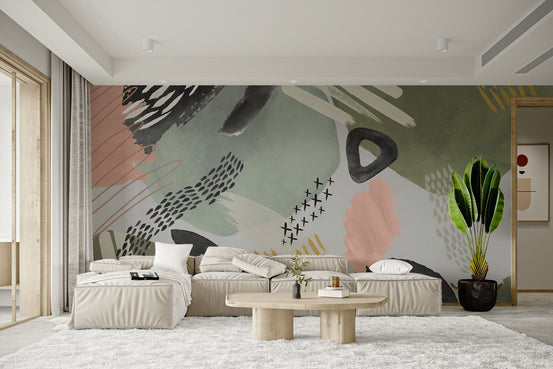 Modern artistic wallpaper with layered paint stroke pattern.