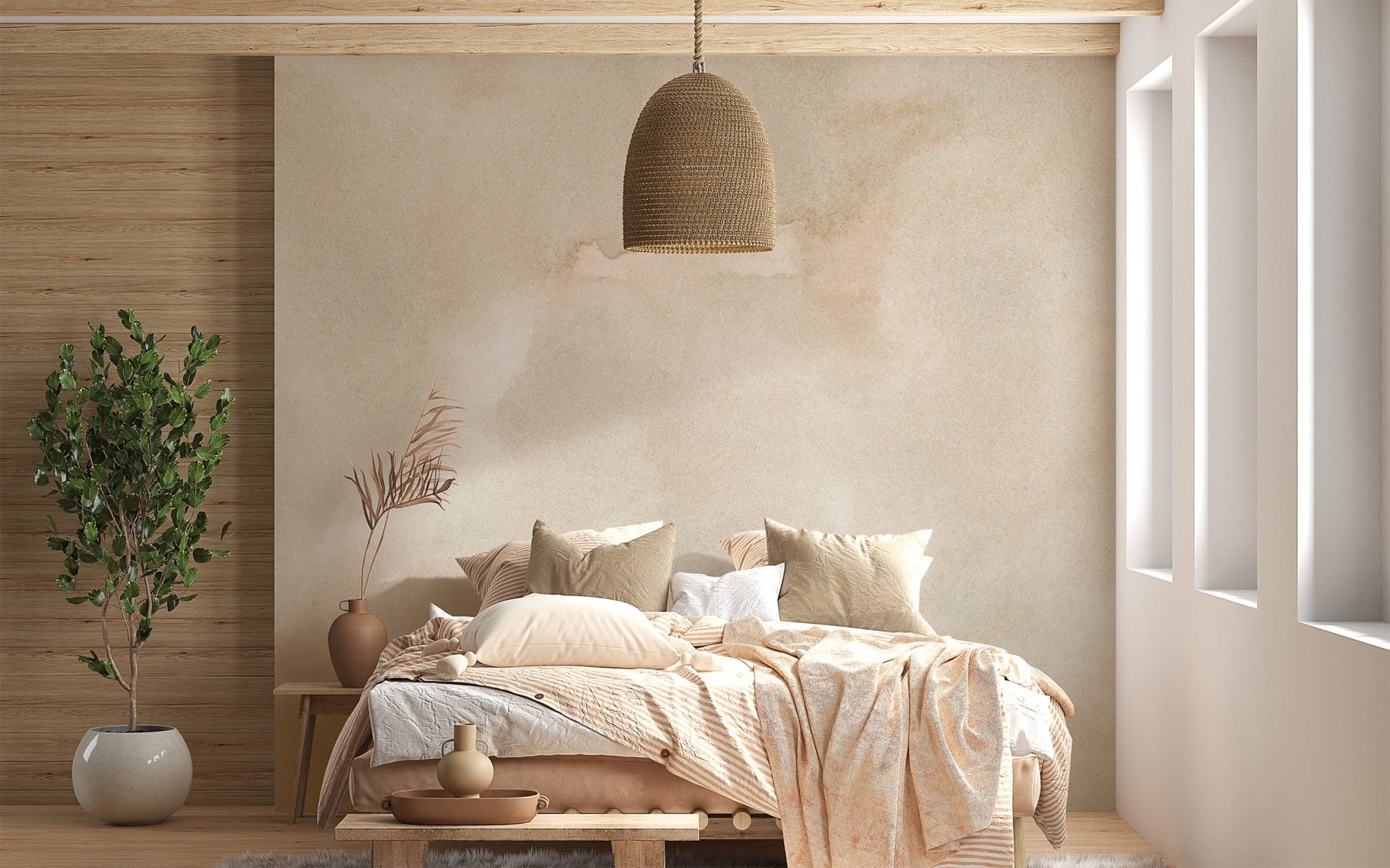Subtle abstract beige ink mural for decor
