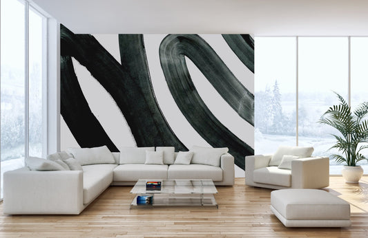 Flowing black ink fusion mural for bold and elegant living spaces.
