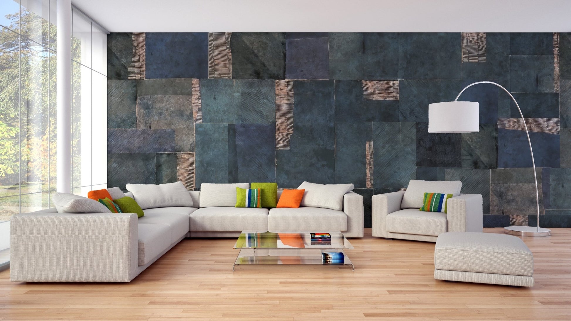 Abstract Blue Geometric Wallpaper Mural - Wallanza