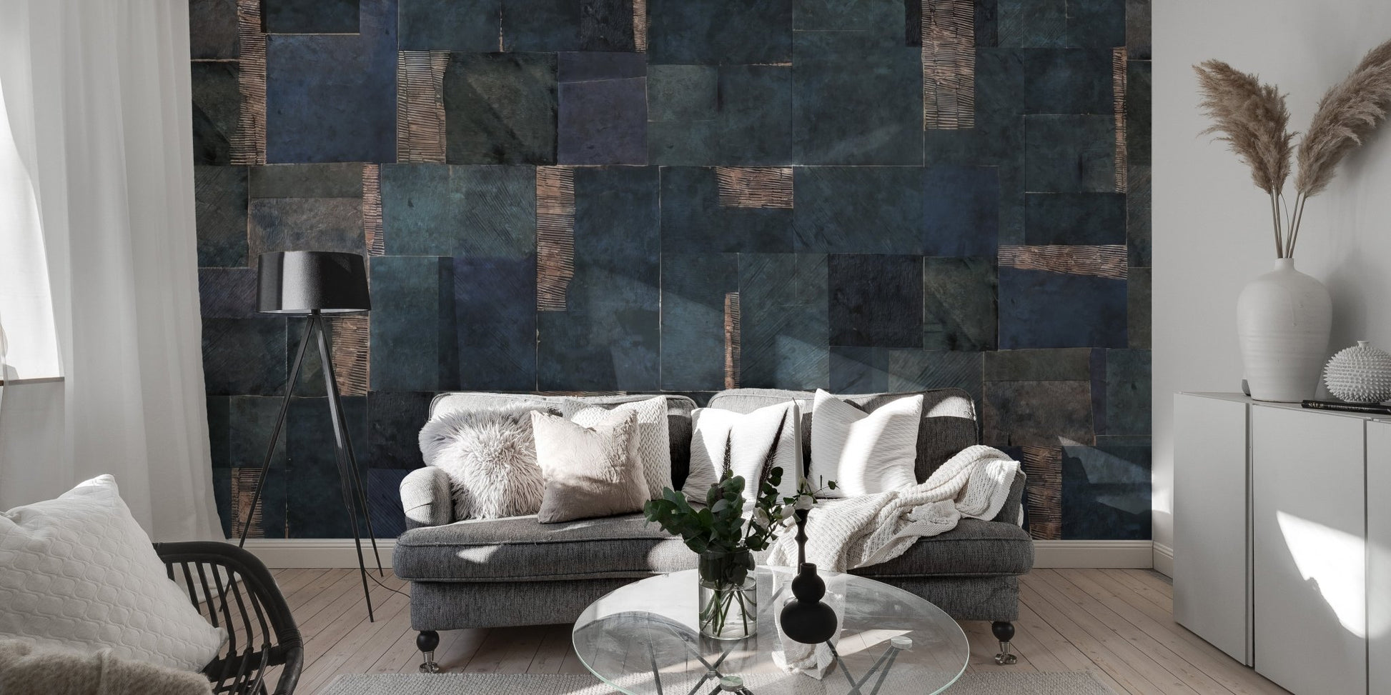 Abstract Blue Geometric Wallpaper Mural - Wallanza