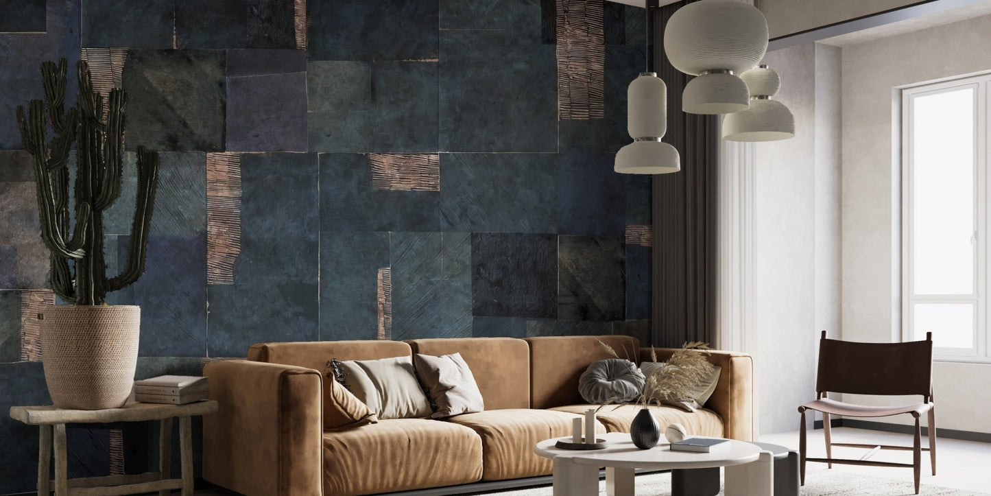 Abstract Blue Geometric Wallpaper Mural - Wallanza