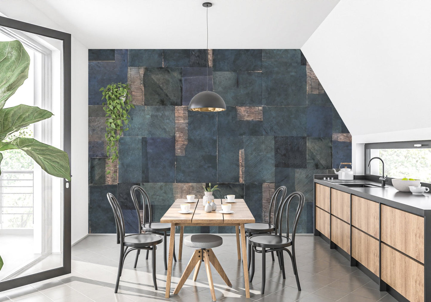 Abstract Blue Geometric Wallpaper Mural - Wallanza