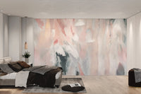 Soft brushstroke mural featuring flowing pastel colors in peach, white and gray.