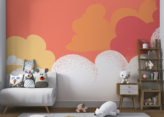 Modern abstract cloud patterned wall mural for nursery rooms.
