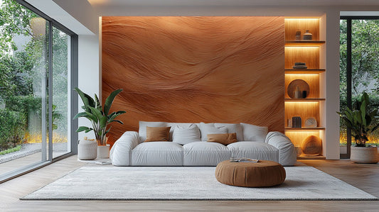 Rustic desert movement wallpaper wall mural in clay color.