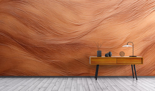 Abstract desert waves wallpaper in warm terracotta wall mural design.