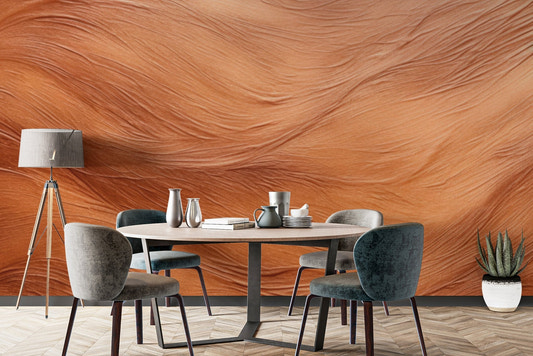 Modern desert waves wallpaper in earthy orange wall mural pattern.