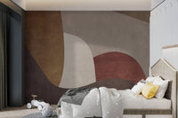 Earthy brown wall mural with a matte textured geometric pattern in kids room.