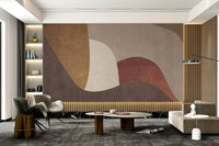 Textured wall mural in earthy brown and beige tones for a modern seating area.