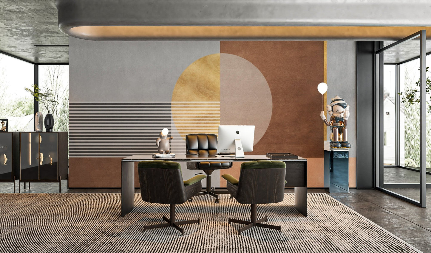 Abstract design featuring bold geometric wall shapes for office interior.