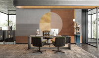 Abstract design featuring bold geometric wall shapes for office interior.