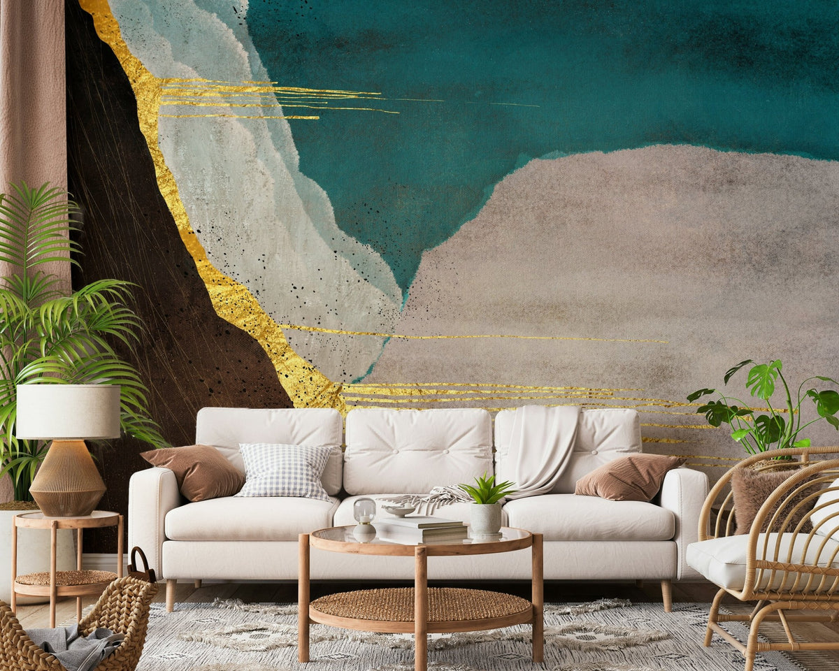 Minimalist teal mural for studio accent wall