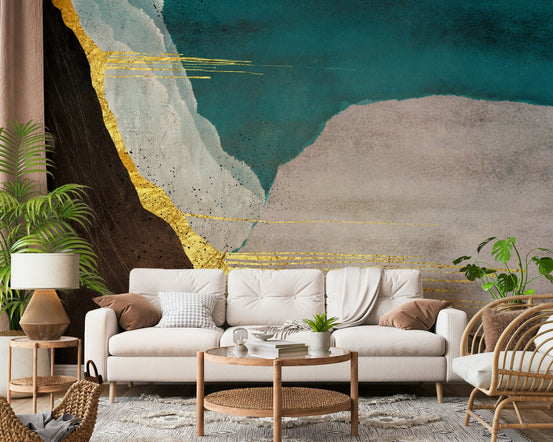 Minimalist teal mural for studio accent wall